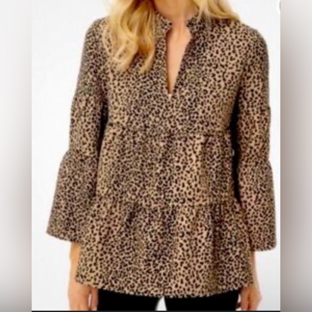 Tuckernuck Leopard Print Tiered Ruffleβ Blouse XS Tan Black Animal Print - Picture 1 of 7